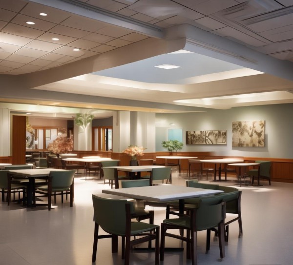 医院食堂灯光设计,从设计到文明的过渡,提升患者体验。 医院食堂灯光设计,从设计到文明的过渡,提升患者体验。